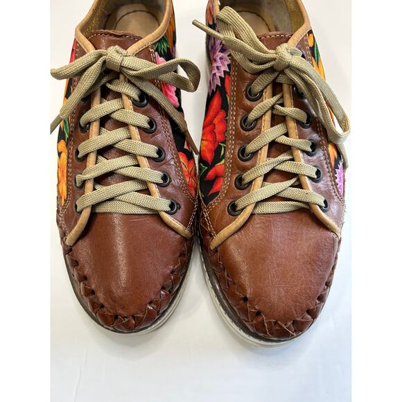 Handmade Mexico Leather Floral Huarache Shoes Women's Size 10 - Picture 5 of 10